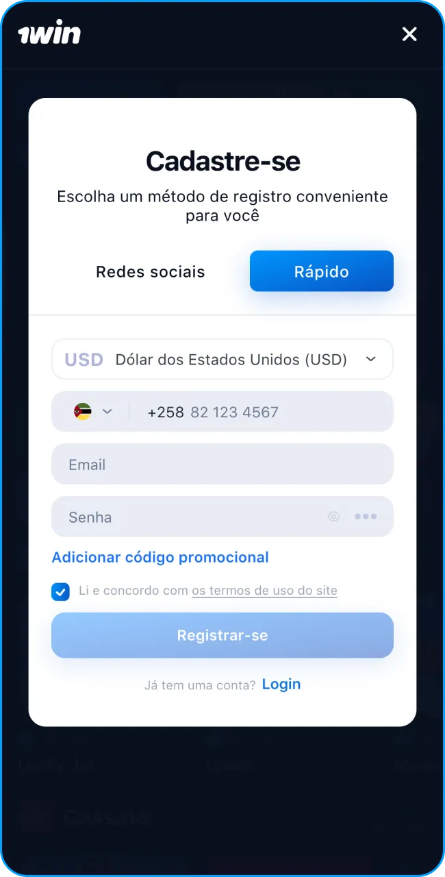 Registre-se na 1win e aposte fácil.