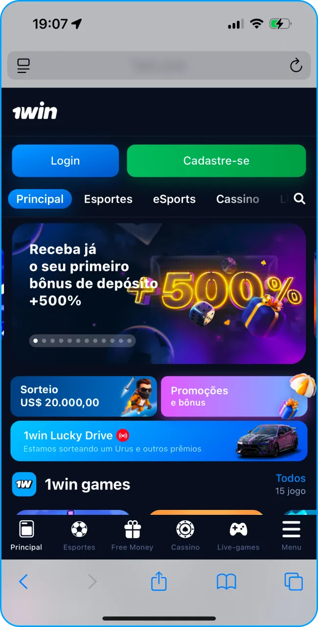 Comece a diversão instalando o app 1win.