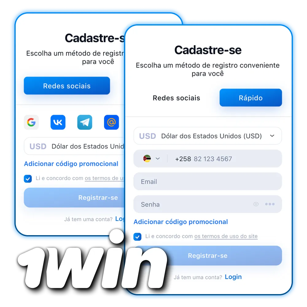Cadastre-se rápido e jogue na 1win.
