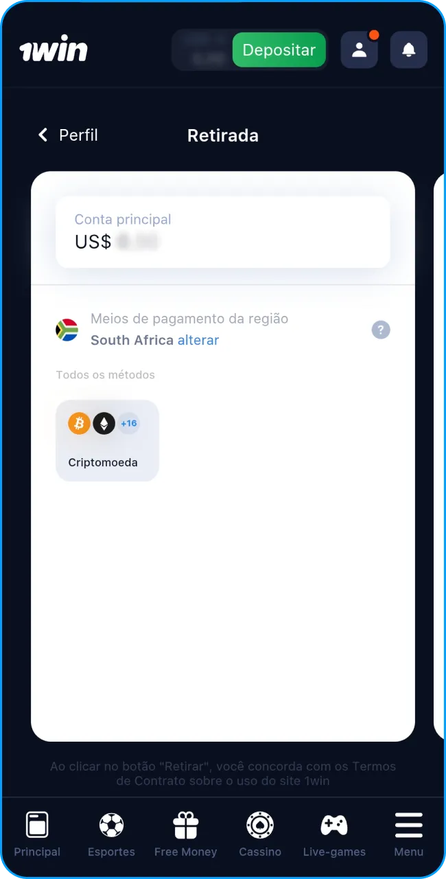Escolha como sacar seus ganhos na 1win.