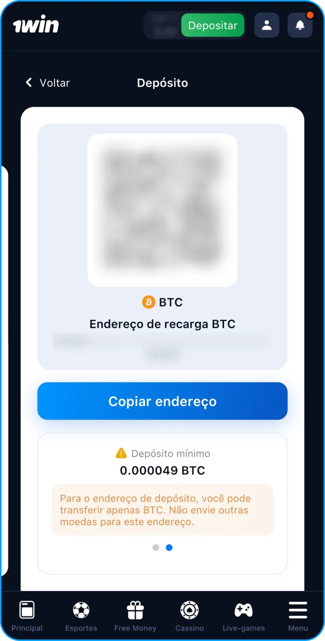 Escolha quanto depositar e jogue na 1win.